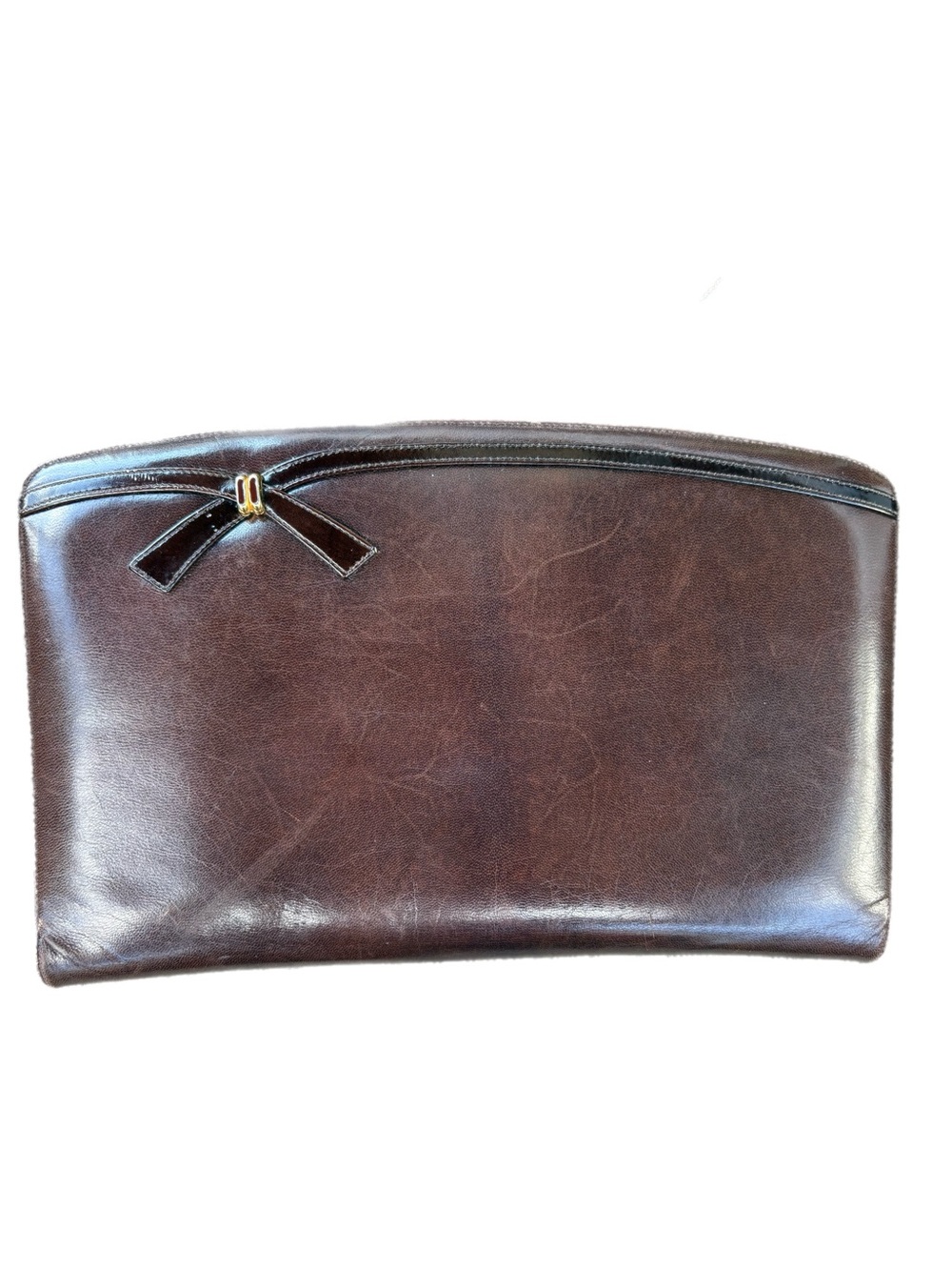 Bruno Magli Brown Leather Crossbody Clutch with Bow Accent and Crossbody strap